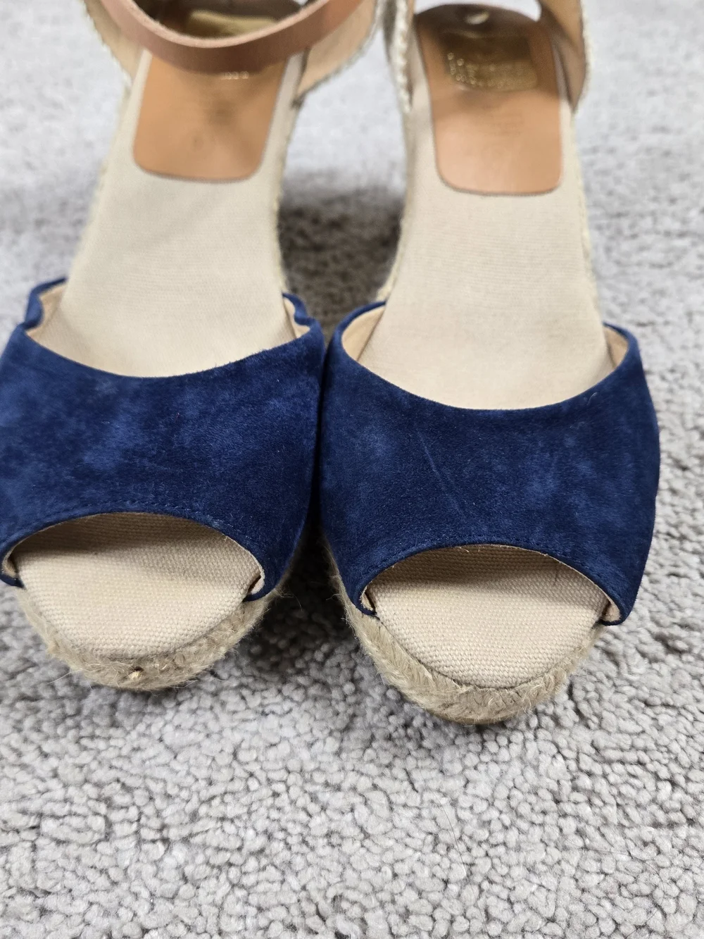 Kanna Navy Suede Jute Espadrille Wedge Heeled Sandals Size 9 Summer Nautical